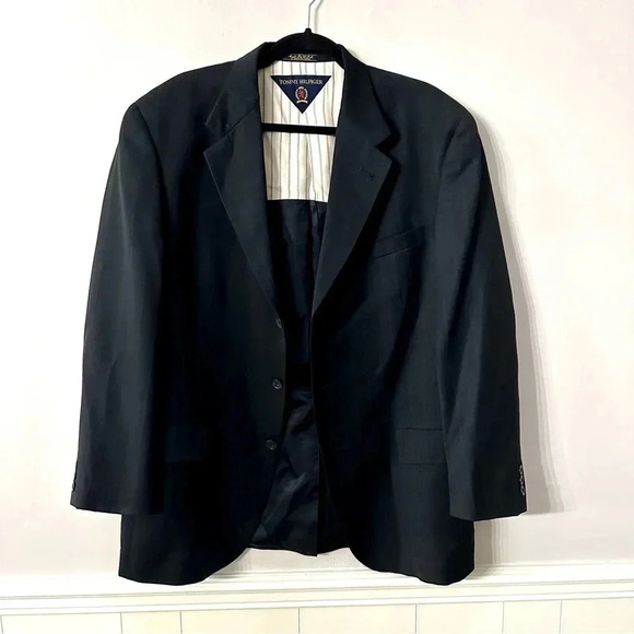 Tommy Hilfiger Men's Black Pure Wool Blazer Single Breasted Jacket Size 42R GUC - Picture 2 of 8